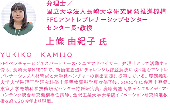 上條　由紀子　氏（国立大学法人長崎大学研究開発推進機構 FFGアントレプレナーシップセンター センター長・教授）